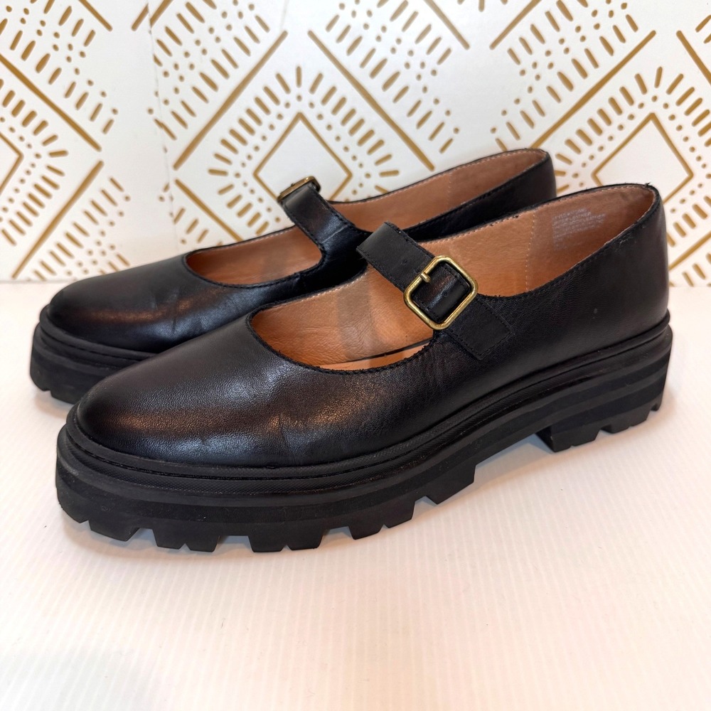 Madewell Freya Mary Jane Size 10 Black Leather Chunky Lugsole Goth Dark Academia
